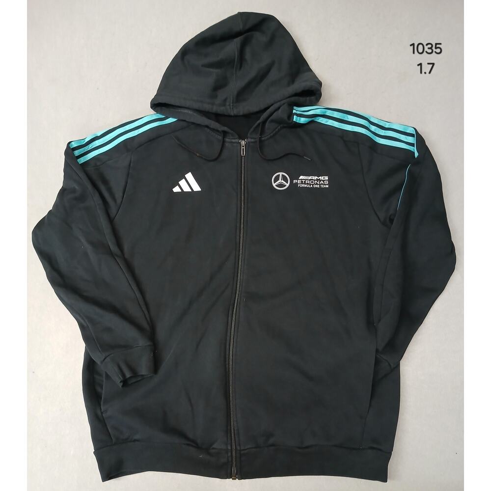 Adidas (XL) Black Full Zip Teal Striped Hoodie Jacket